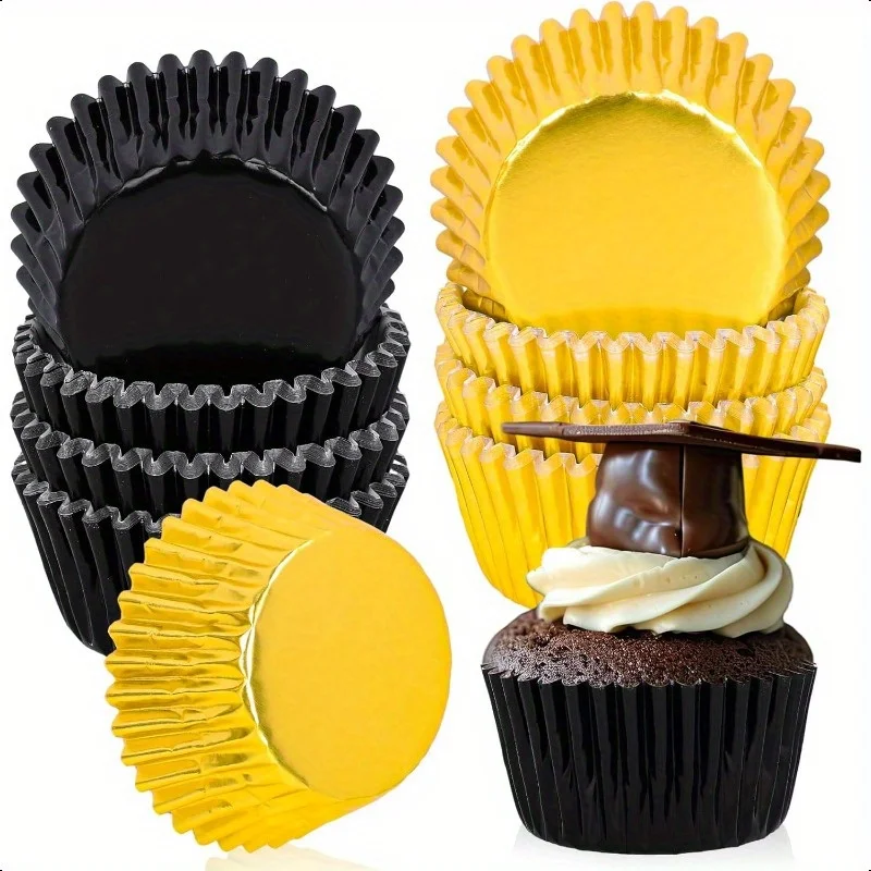 200pcs BlackGolden Foil Cupcake Liners Grease-Proof Nonstick 2.8