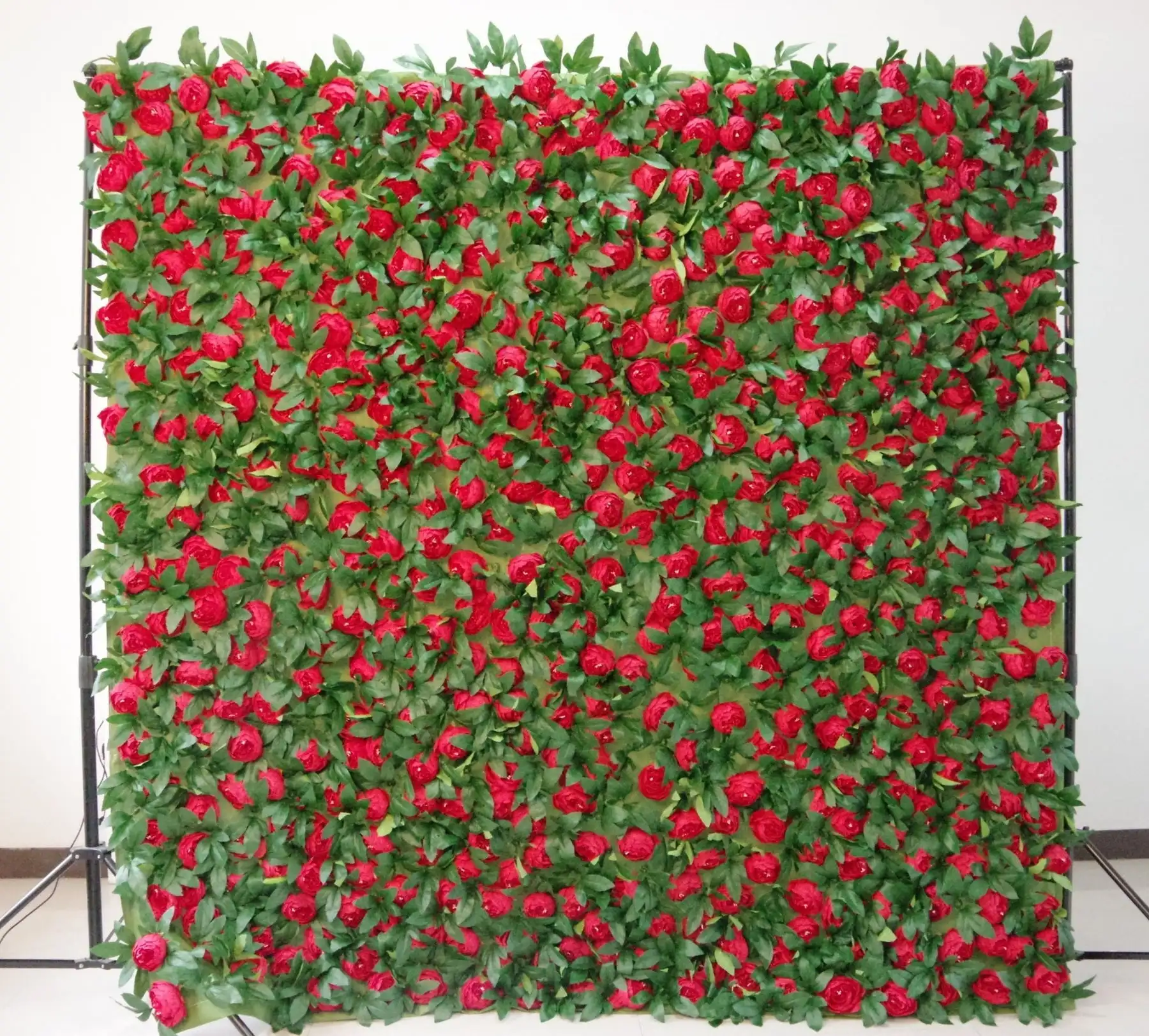 3D mixed flower series wine red peony green leaves artificial rose wall birthday party outdoor wedding background layout