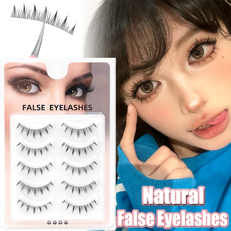 Wispy Transparent Stem False Eyelashes 5 Pairs Natural Manga Faux Mink Strip Lashes Eyelash Extension Makeup Cosplay Lash Tools