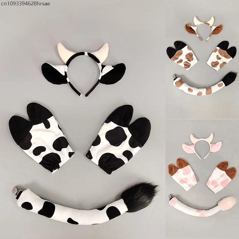 Accessoires de Costume d'animaux en peluche, ensemble complet, bandeau, gants de queue, vache, girafe, cerf, accessoires de Cosplay, couvre-chef de fête, Lolita