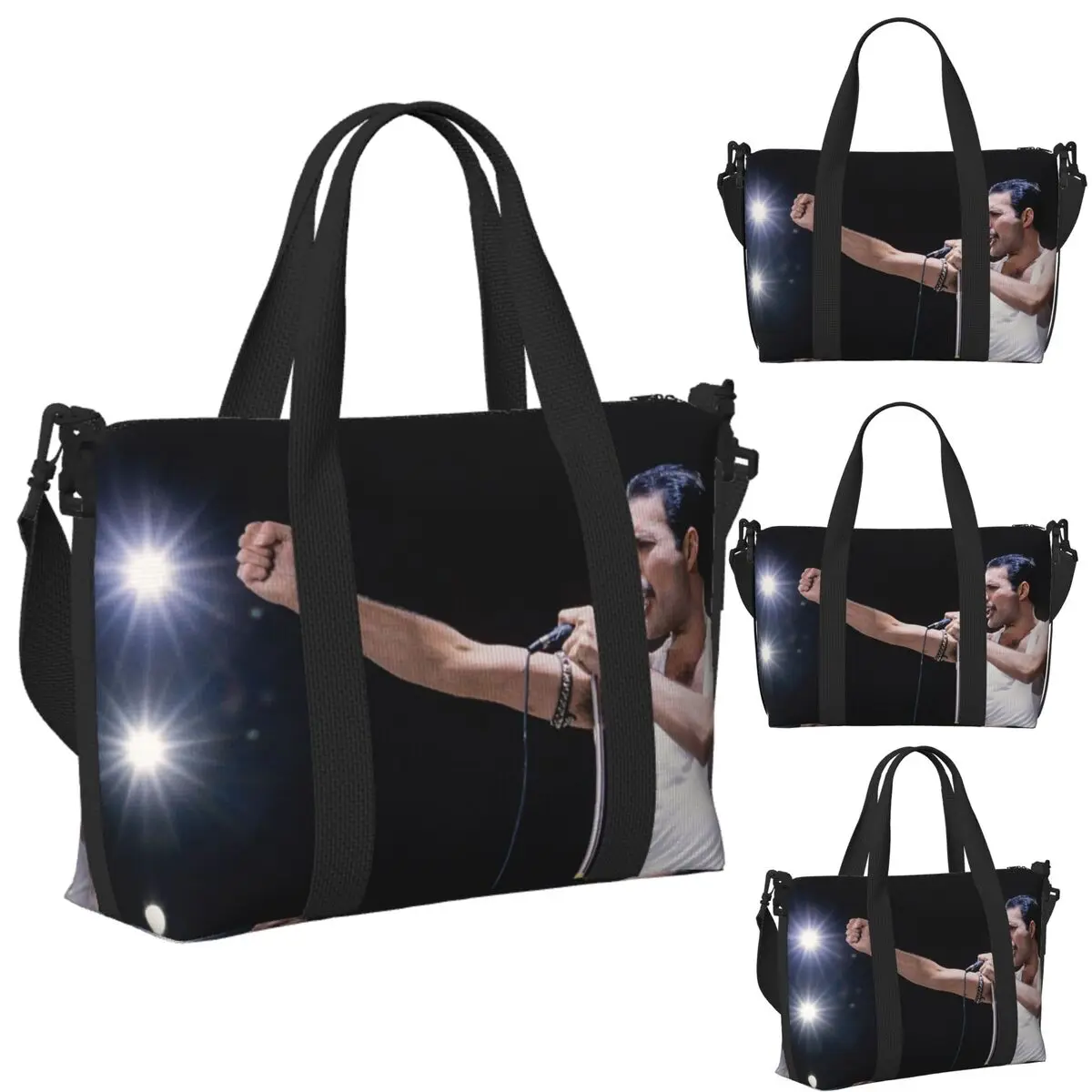

Custom Queen Freddie Mercury (10) Beach Travel Bag Large Capacity Tote Bags for Gym Yoga Women Shopping Duffle Shoulder Bag