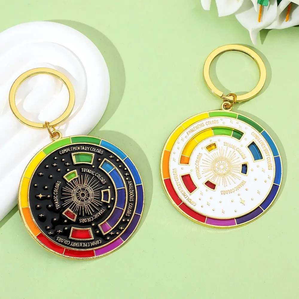 Color Wheel Spinning Color Compass Keychain Rotatable Metal New Color Wheel Keyring Novelty Palette