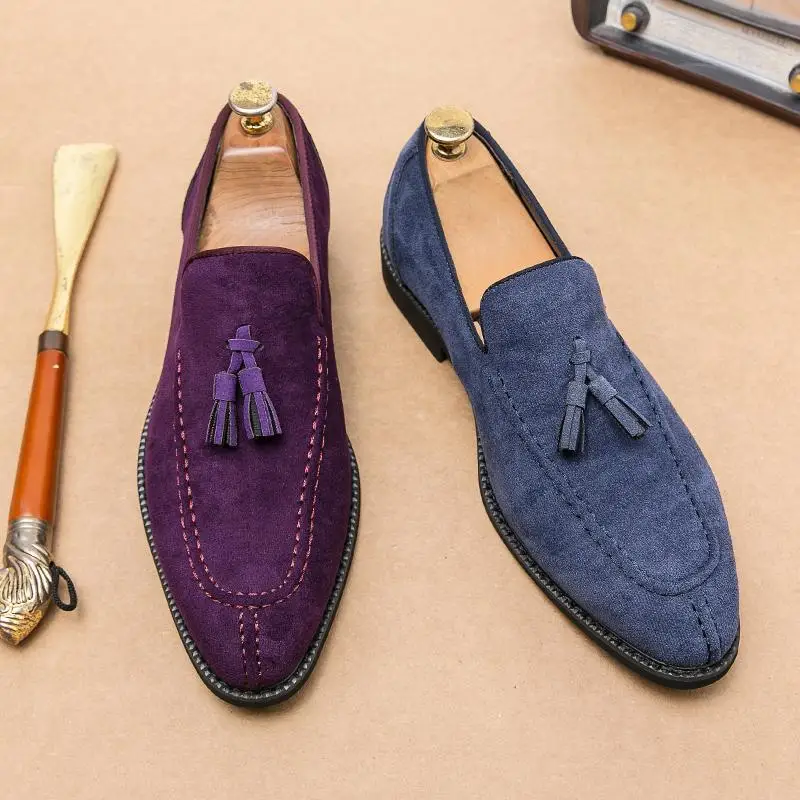 

36-46 office loafers tassels formal shoes for man casual business purple brown wedding shoes for man suit mocassin homme marron