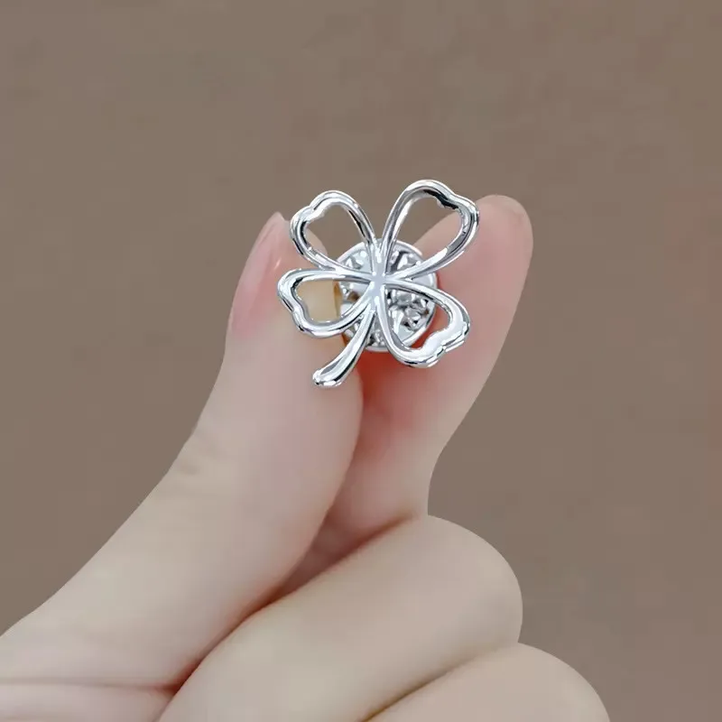 Mini Cute Lucky Clover Brooch Pin for Women Girls Flower Leaf Lapel Pins Clothes Sweater Coat Clothing Accessories