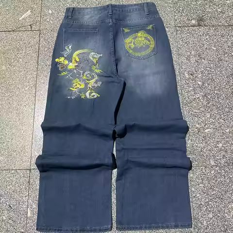 American Y2K 2025 New Baggy Wide Leg Black Jeans Overszied Women Street Casual Joker Denim Pants Couple Jeans Vintage Streetwear