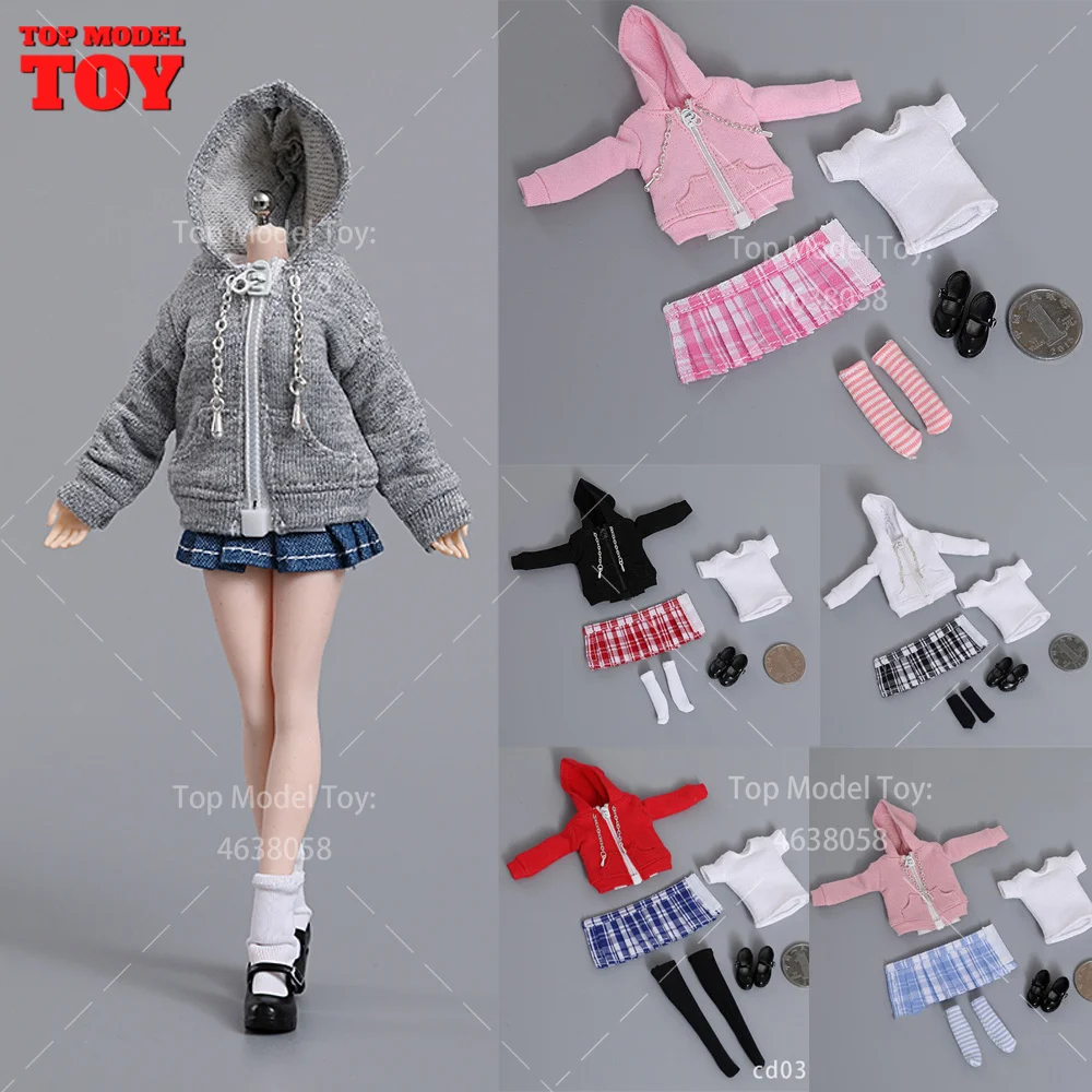 

cdtoys cd036 1/12 Zipper Sweater Pleated Skirt Socks Shoes Student Uniform Model Fit 6" Female Soldier Action Figure Body Dolls