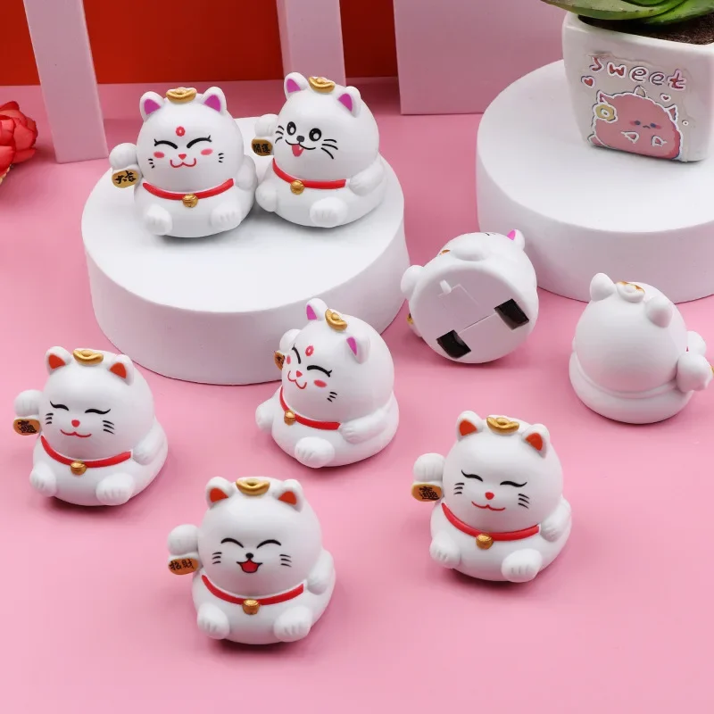 10 Pcs Lucky cat pull-back car children's toy cake decoration ornaments plug-in cartoon toy