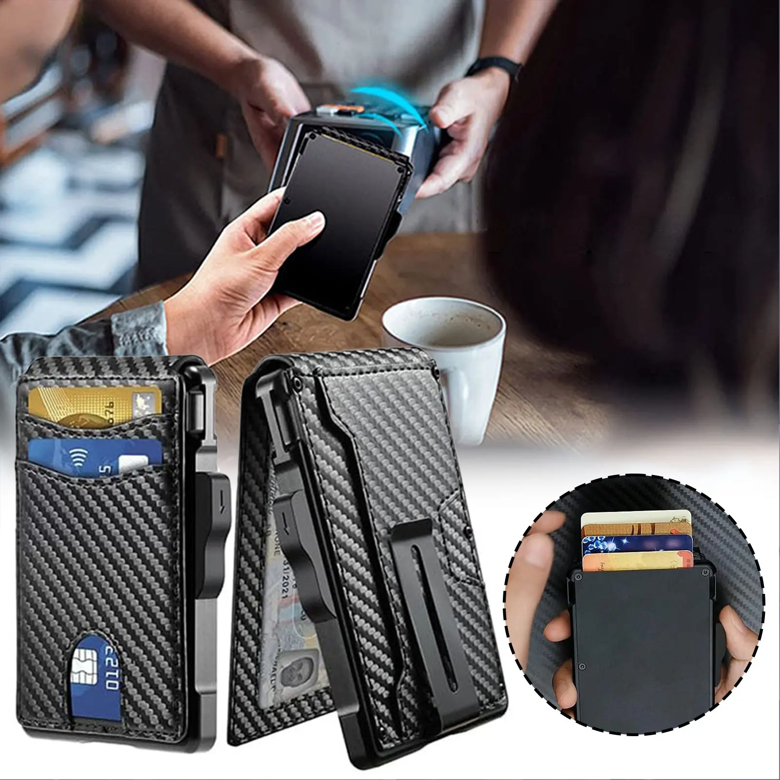 

Male Card Holder Anti-theft Swipes Card Holder RFIDs Blocking Smart Pops-Up Wallet Cash Coin Storage Oragniser for Adult Teens