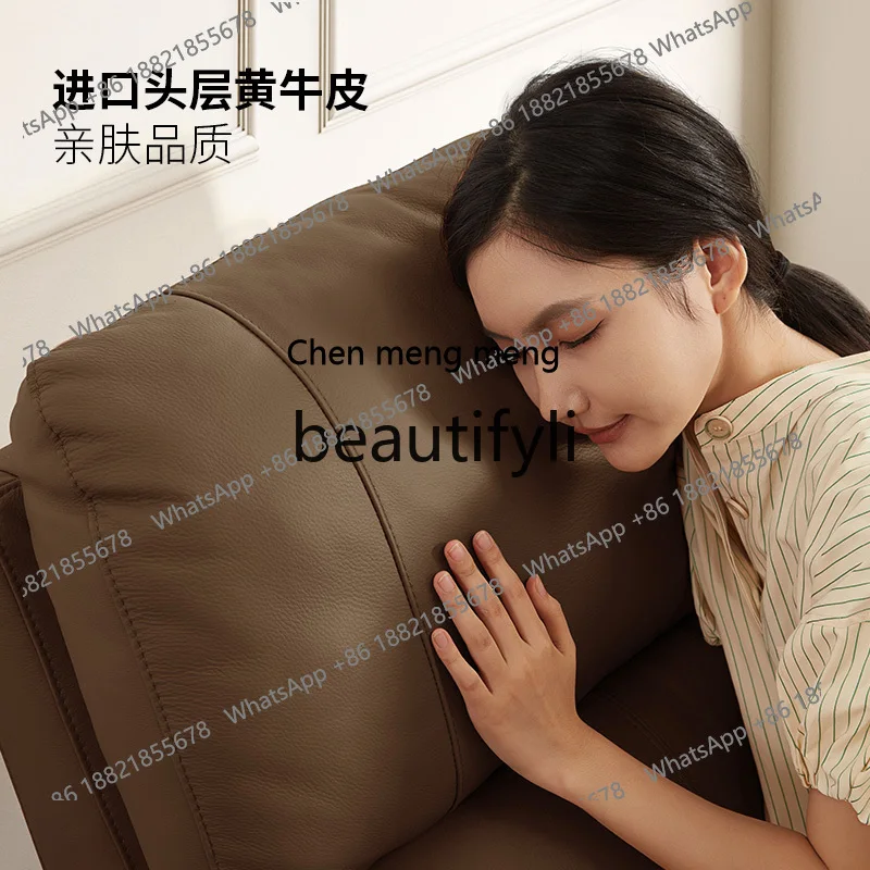 أريكة عملية حديثة وبسيطة من جلد البقر من الطبقة الأولى، وظيفة يدوية، كرسي أريكة فردي #3