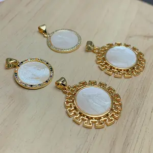 Concha do Mar Redonda Medalha Encantos, Virgem Maria, São Bento Pingentes, Colar Religioso Acessórios, Fazer Jóias, Novo 6 principais vendas imagem santa muerte - №4