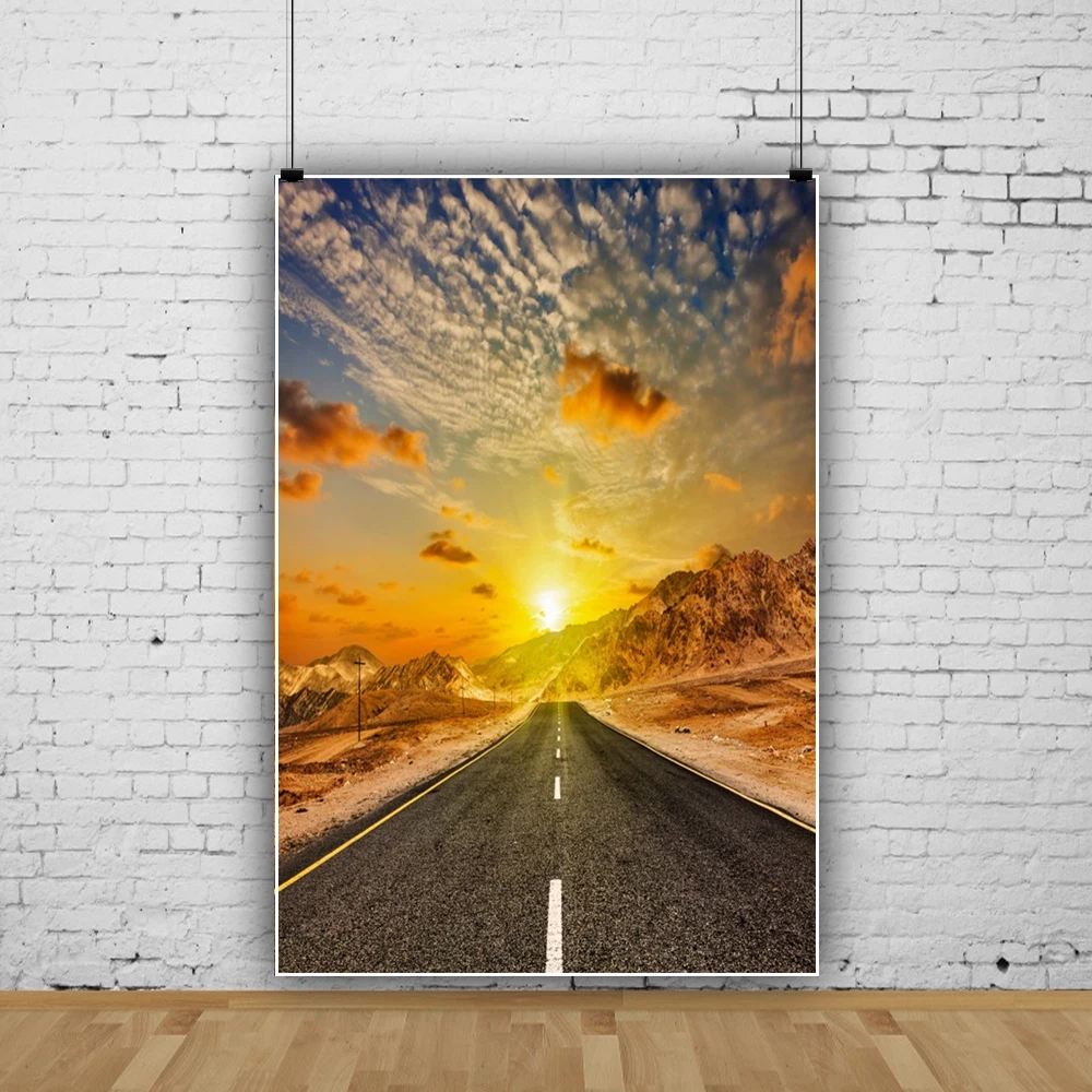 Highway Sunset Landscape Photography Backdrop Outdoor Party Decoration Portrait Sun Mountain Photo Studio Photography Background