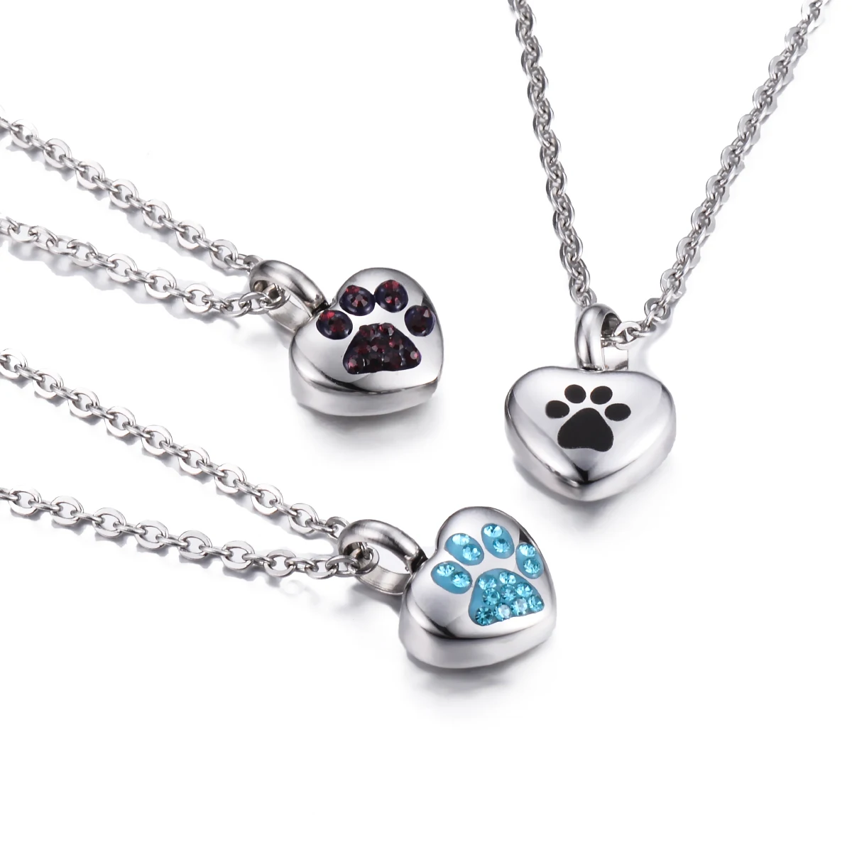 Stainless Steel Rhinestone Pet Cremation Ash Urn Necklace Heart Pendant For Pet Memorial Jewelry