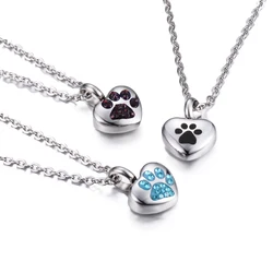Stainless Steel Rhinestone Pet Cremation Ash Urn Necklace Heart Pendant For Pet Memorial Jewelry Can be Customized