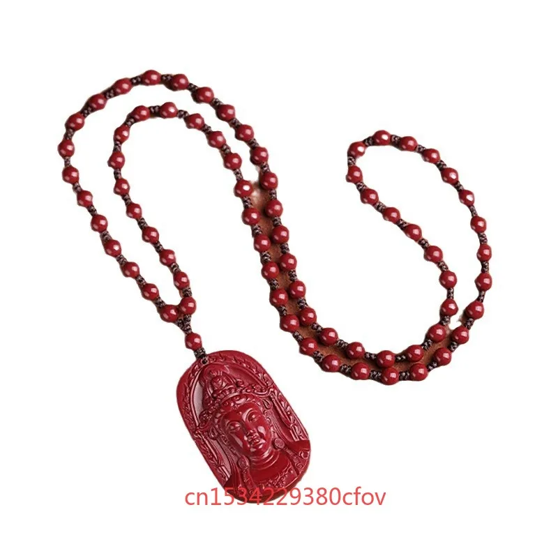 Luxury Red Cinnabar Guanyin Pendant Double-sided Carving Natural Genuine Women's Jewelry Accessories Energy Gift Best Seller