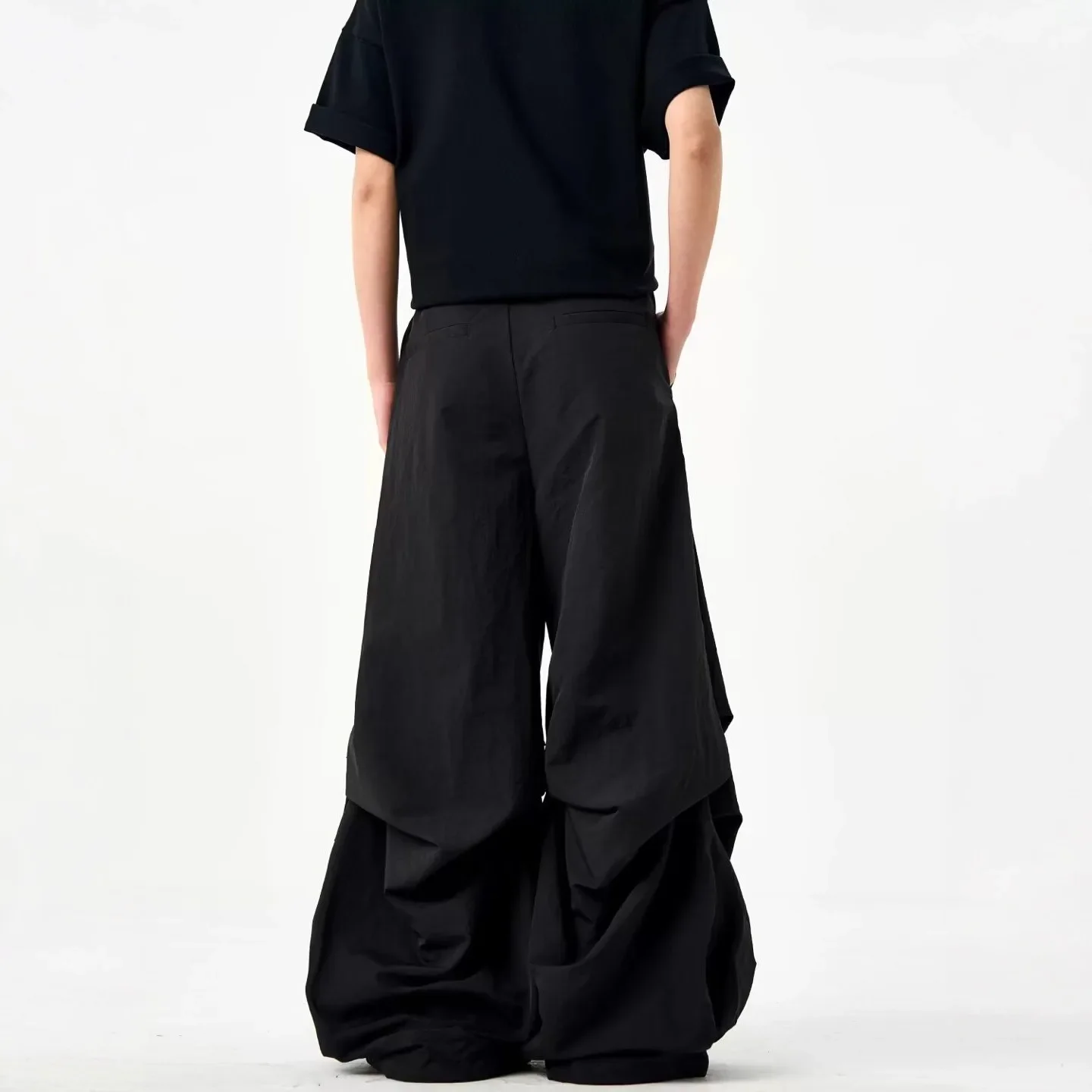 العصرية الأسود مطوية المظلي السراويل فضفاضة سريعة الجافة عارضة السراويل للرجال والنساء الصيف الأمريكية شارع العليا واسعة الساق Lon #4