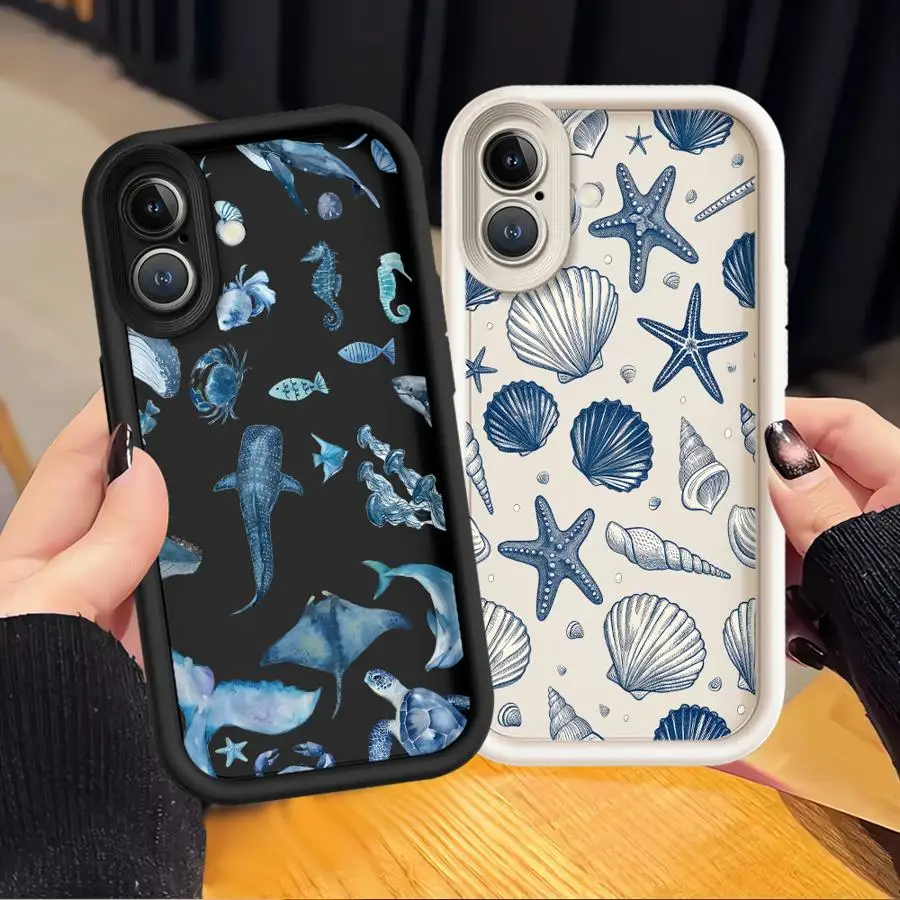 Custodia per iPhone XR 13 12 11 Pro Max 17 Air XS Max 15 16 14 Plus 16e Cover morbida Cartoon Ocean Art
