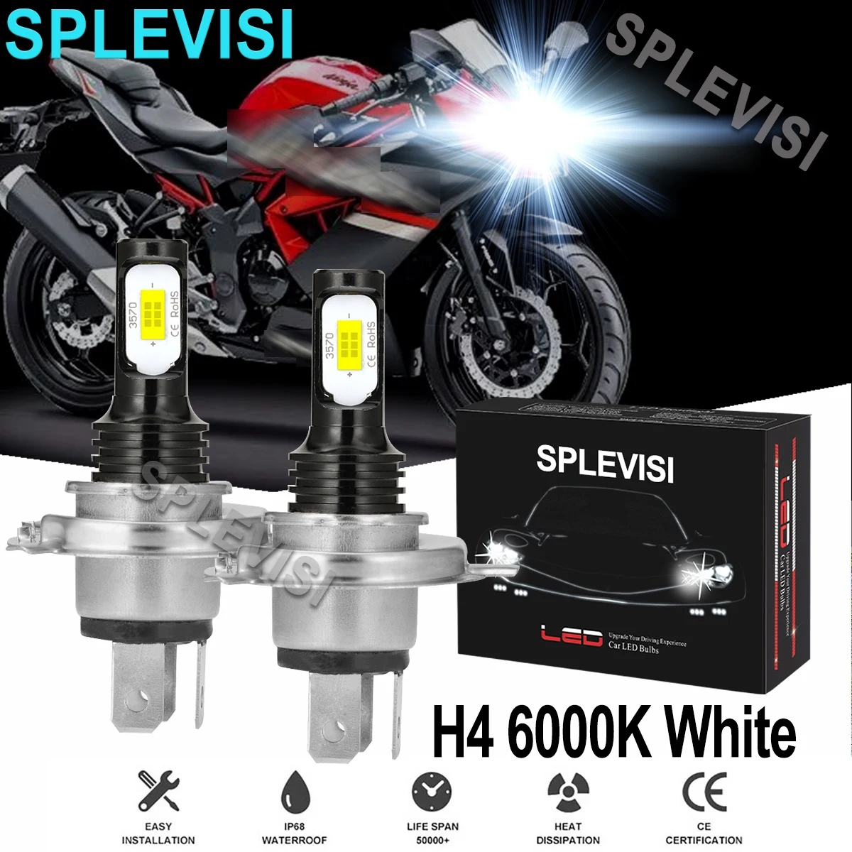 

2x 70W White led motorcycle headlight For Kawasaki 305 LTD 1987 1988 454 LTD 1985-1990 550 LTD 1981-1983 700 LTD 1980-1985