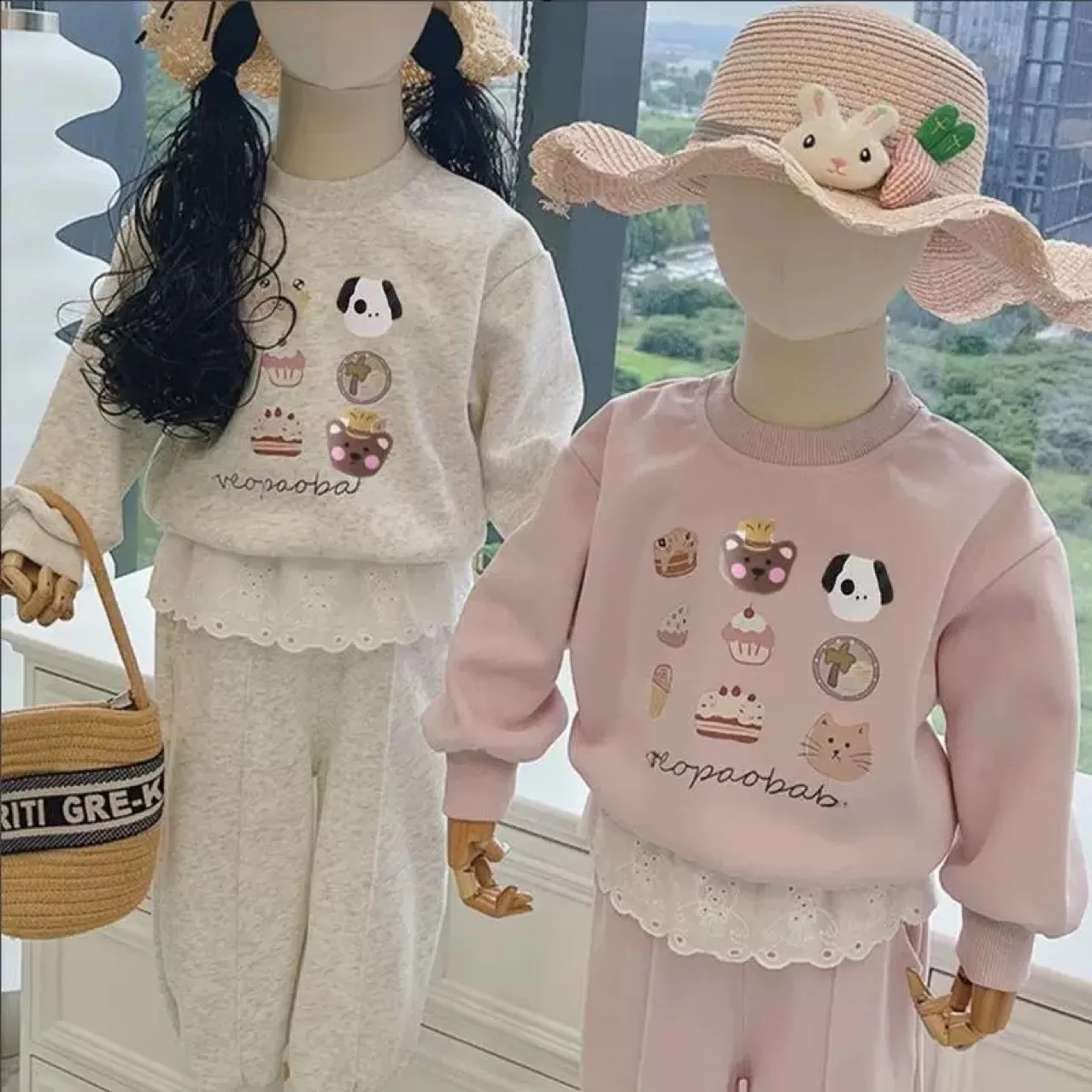 Girls Sweet Sweater Set 2026 Spring and Autumn New Korean Version Children's Pullover Sweater Sweatpants Two-piece Set