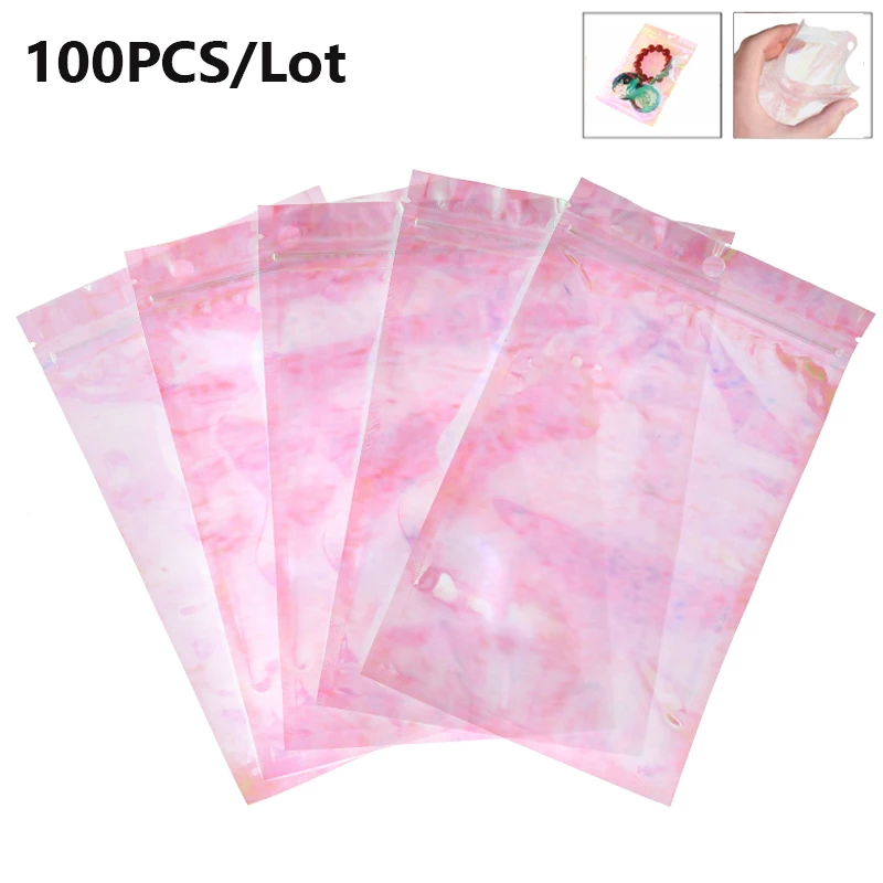 100pcs Bubble MailersTranslucent Laser Zip Lock Bags Holographic Storage Bag Xmas Gift Packaging Socks Glove Cosmetics Jewelry