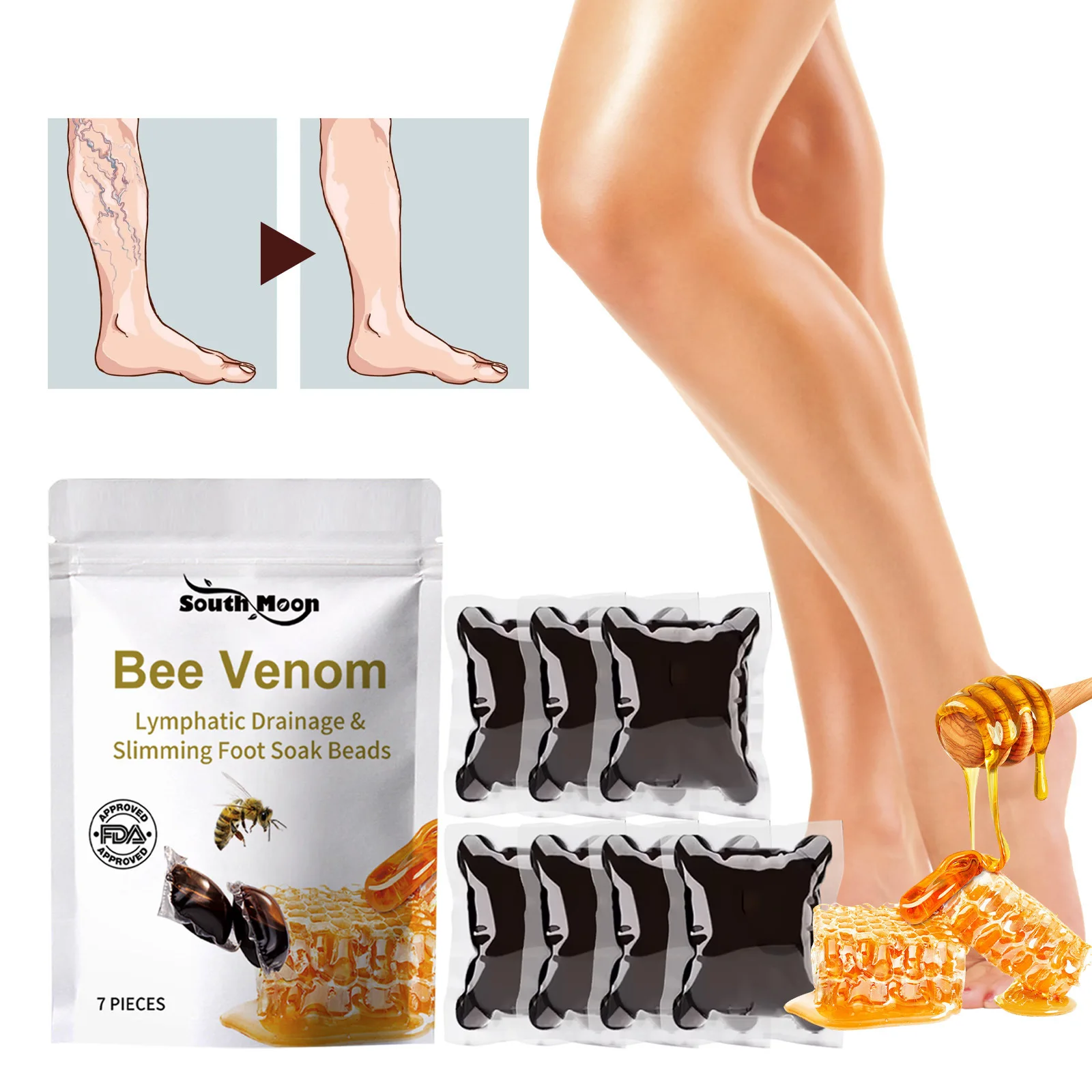 Herbal Foot Soak Gel Bee Venom Foot Bath For Slimming Repair Legs Varicose Veins Edema Pain Fatigue Soothing Detox Shape Up Care