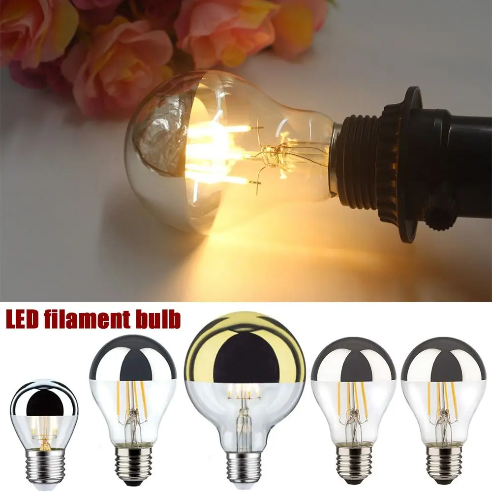 

Bulbs New ncandescent E27 decorative light A60 mirror reflection LED filament bulb semi-plated bulb