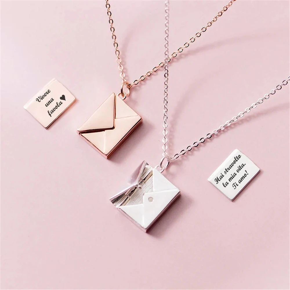 Custom Engraved Love Letter Personalized Envelope Pendant Necklace Stainless Steel Jewelry Women Valentine's Day Confession Gift