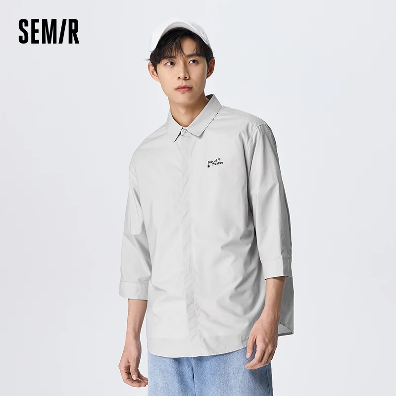 Semir Men Shirt Medium-Sleeve Summer Relaxed And Simple Fashionable Letter Embroidery Leisure Top