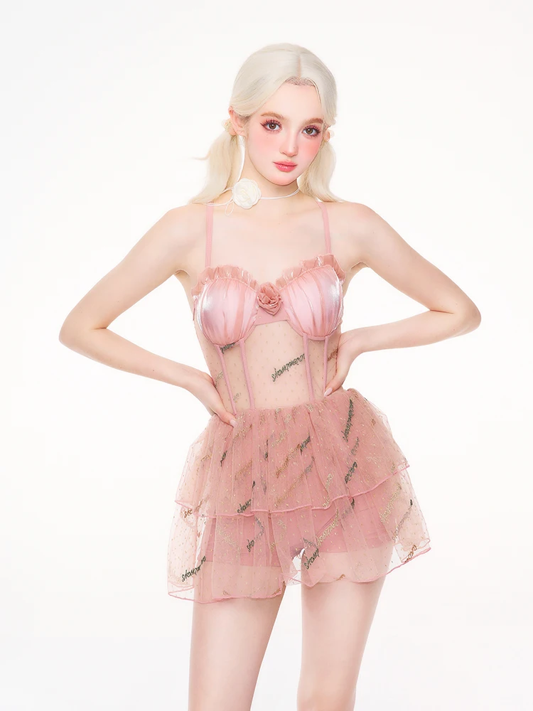 

Pink Lady Island Sexy Thermal Transparent Swimsuit Women's One-Piece Swimwear with Steel Support for Large Or Small Breasts