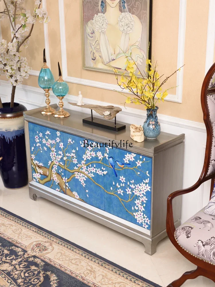 LBlue American New Chinese Style Entrance Cabinet Living Room Partition Luxury Decorative Shoe Cabinet