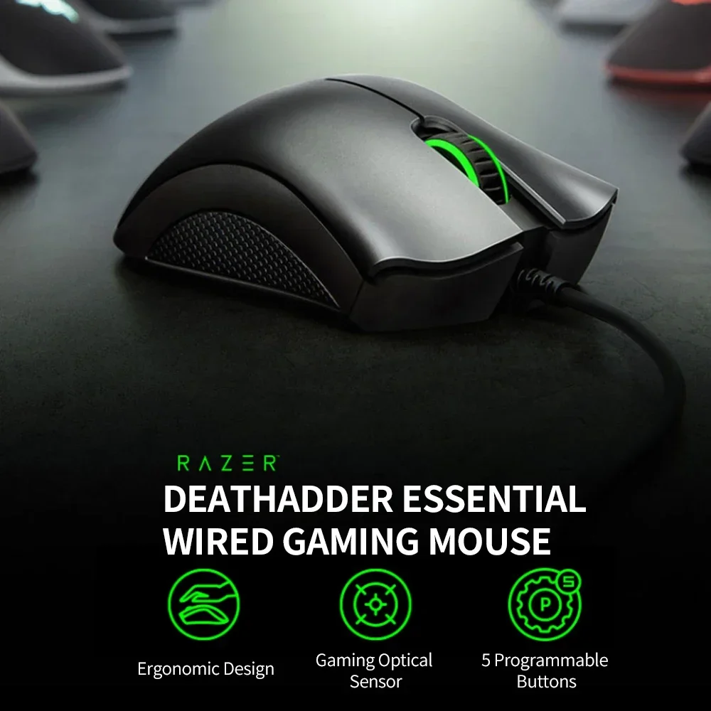 Original Razer DeathAdder Essential Standard Wired Gaming Mouse Mice 6400DPI Optical Sensor 5 Buttons Laptop PC Gamer