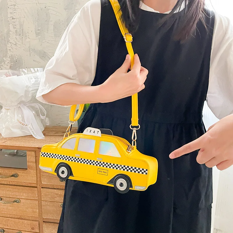 Torba na ramię dla kobiet Novel Yellow Taxi Shape Cute Cartoon Purses and Handbags Girls Crossbody Bag Female Casual Clutch Leather