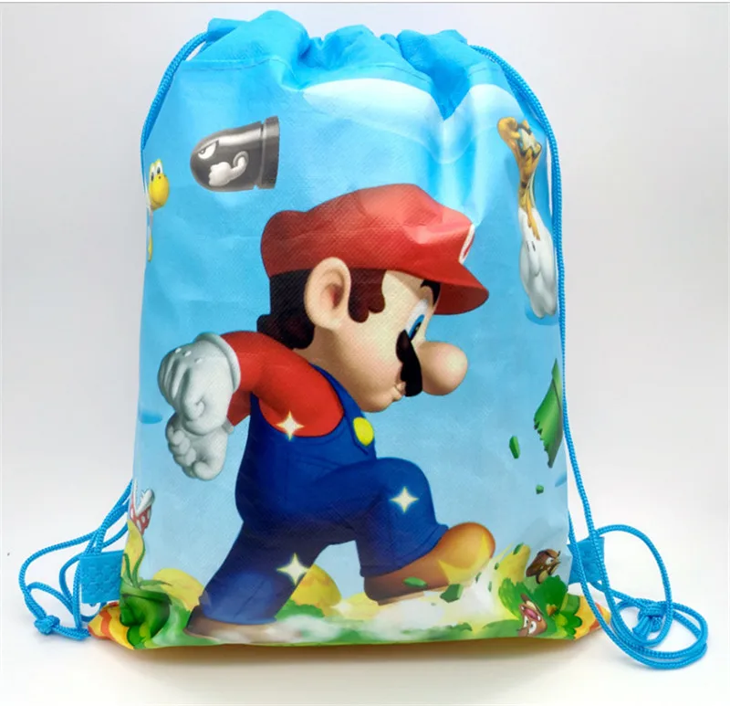 27*35cm Super Marios Bros torba prezentowa nietkana upominki na przyjęcie urodzinowe upominkowa torba na zakupy plecak ze sznurkiem dziewcząt dekoracja imprezowa