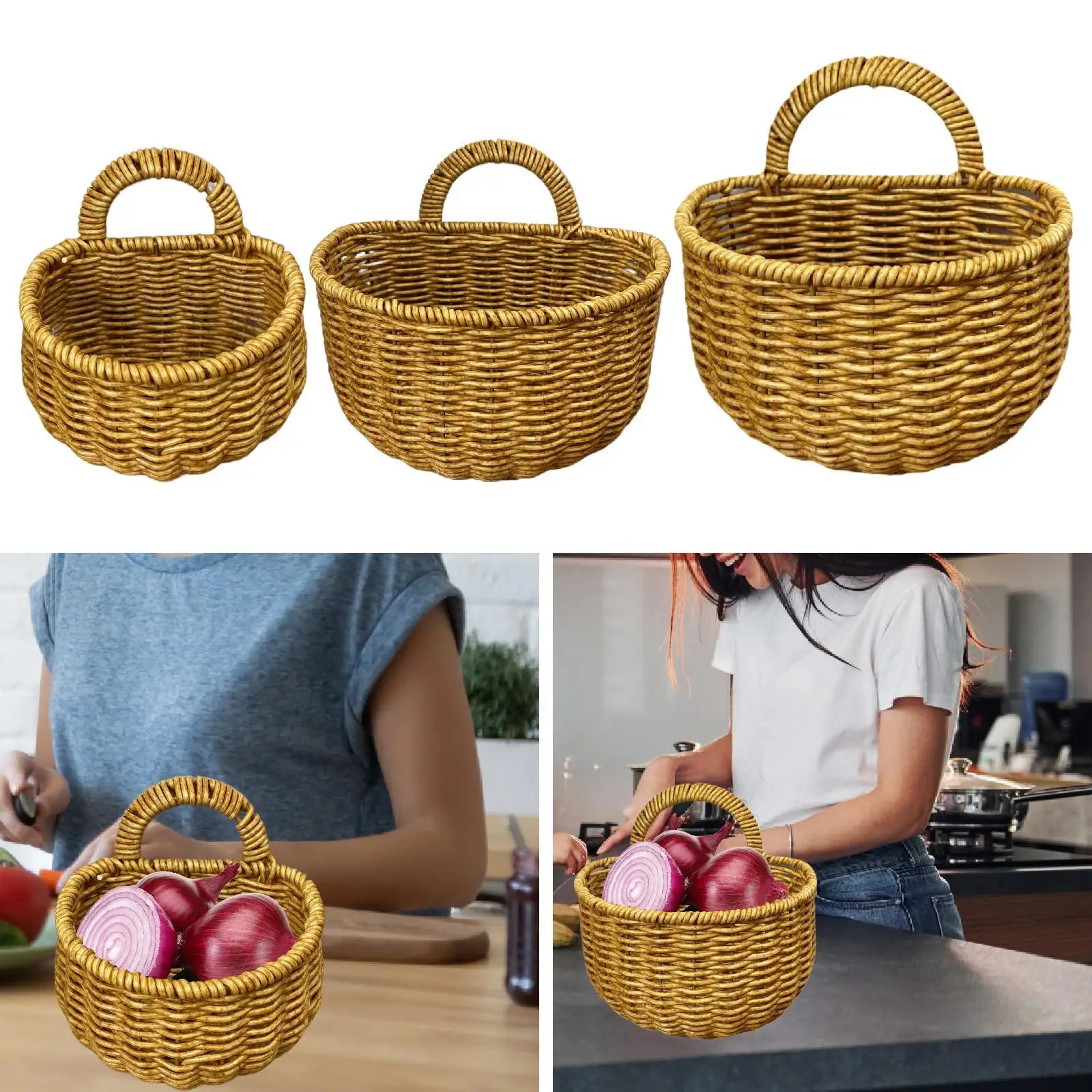 

Подвесная корзина для хранения, корзина для хранения из искусственного ротанга, украшение для дома, контейнер для хранения для гостиной, имбирь, чеснок, картофель