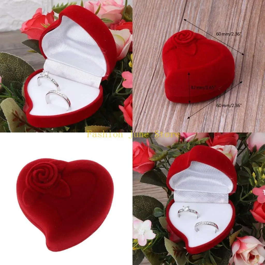 

N5KA Wedding Flocking Cloth Ring Box Jewelry Packaging Box Peach Heart Rose Single and Double Ring Box Fashion Gift