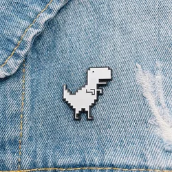 Creative Retro Animal Dinosaur Enamel Brooch Pixel Geometric White T-Rex Alloy Pins Badge Fashion Jewelry Gift