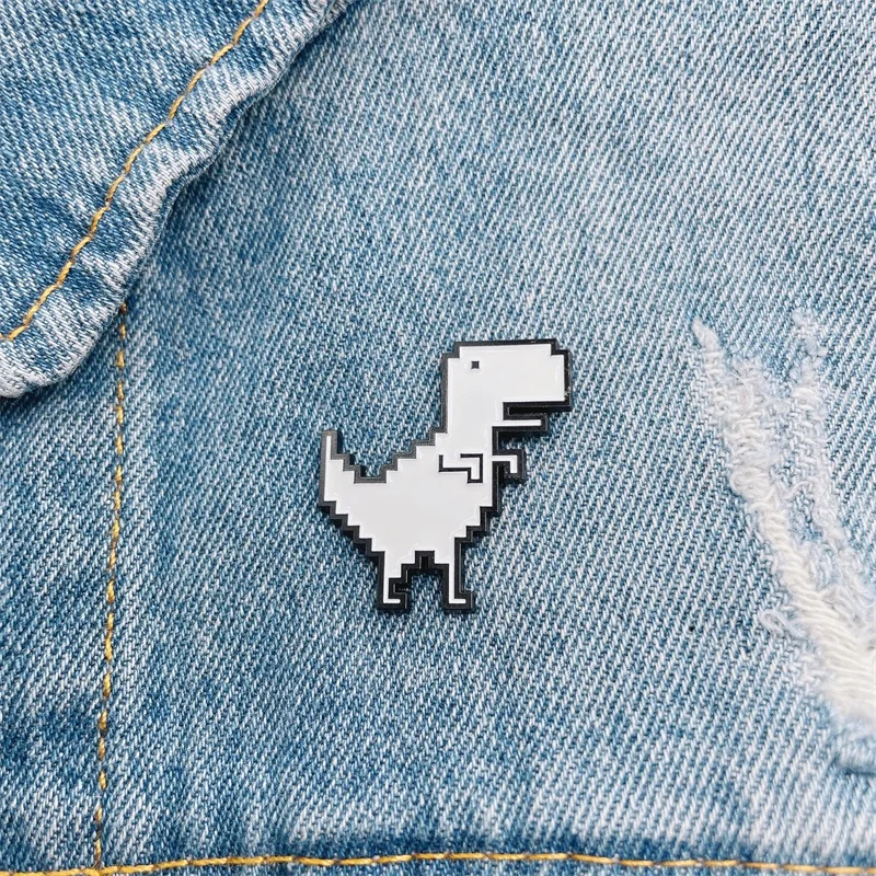 Creative Retro Animal Dinosaur Enamel Brooch Pixel Geometric White T-Rex Alloy Pins Badge Fashion Jewelry Gift