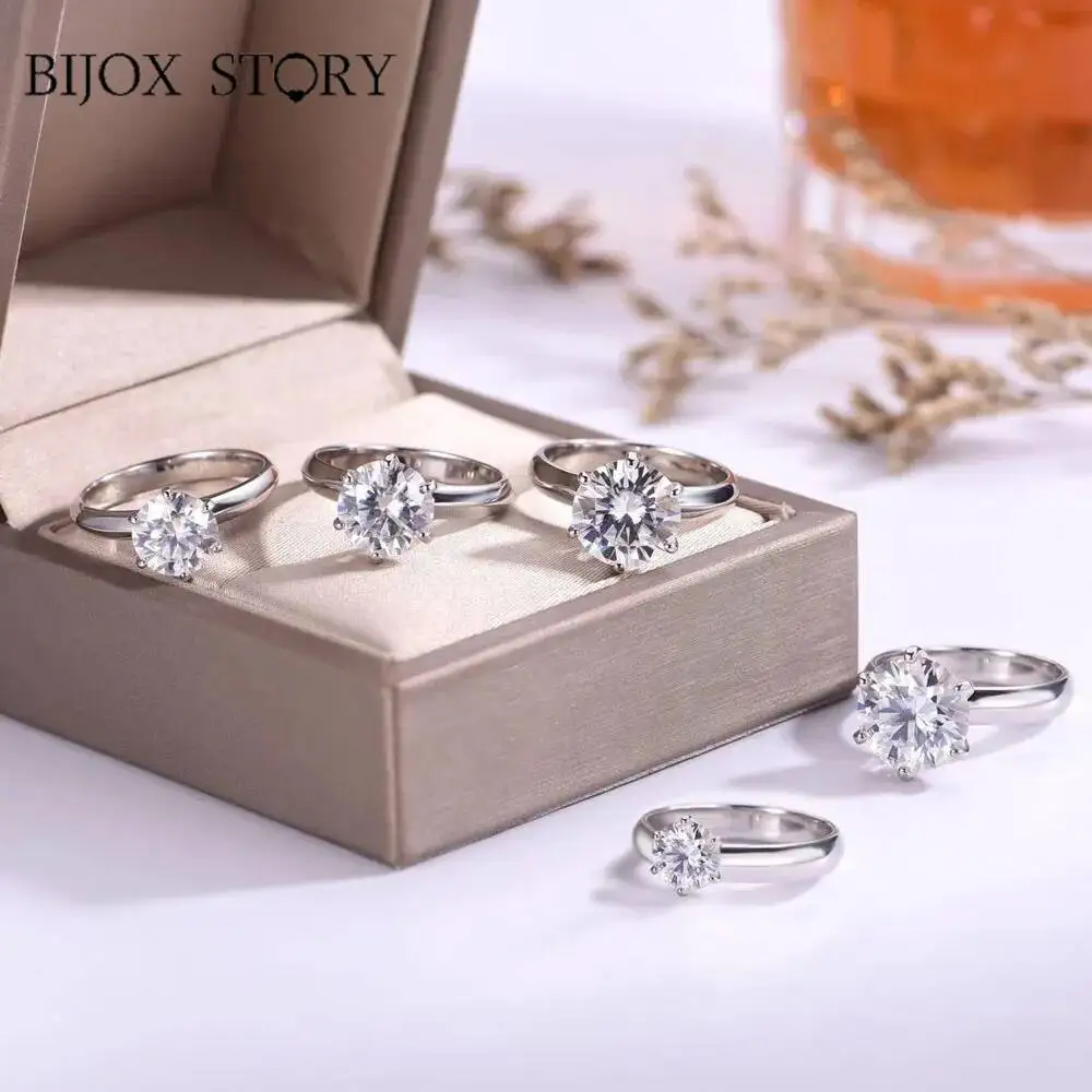 BIJOX STORY S925 Sterling Silver Moissanite Ring whit 1-5 Carat Wedding Bands size4-12 rings for Women Engagement Luxury Jewelry