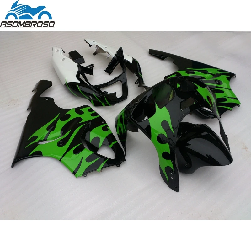 Green Flames Black Bodyworks for Kawasaki Ninja ZX7R fairing kit 1996-2003 fairing set zx7r 96 97 98 99 00 01 02 03 JP26