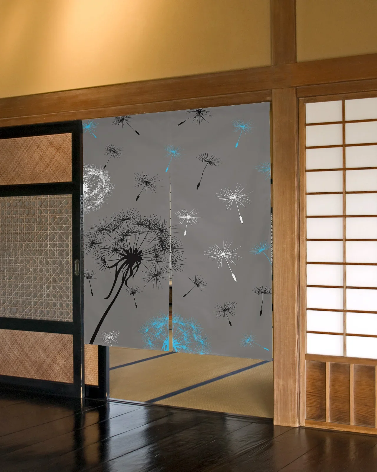 فراشة الزهور نبات الهندباء ستارة الباب النمط الياباني المطبخ التقسيم الستار الستائر مدخل معلق نصف الستائر #5