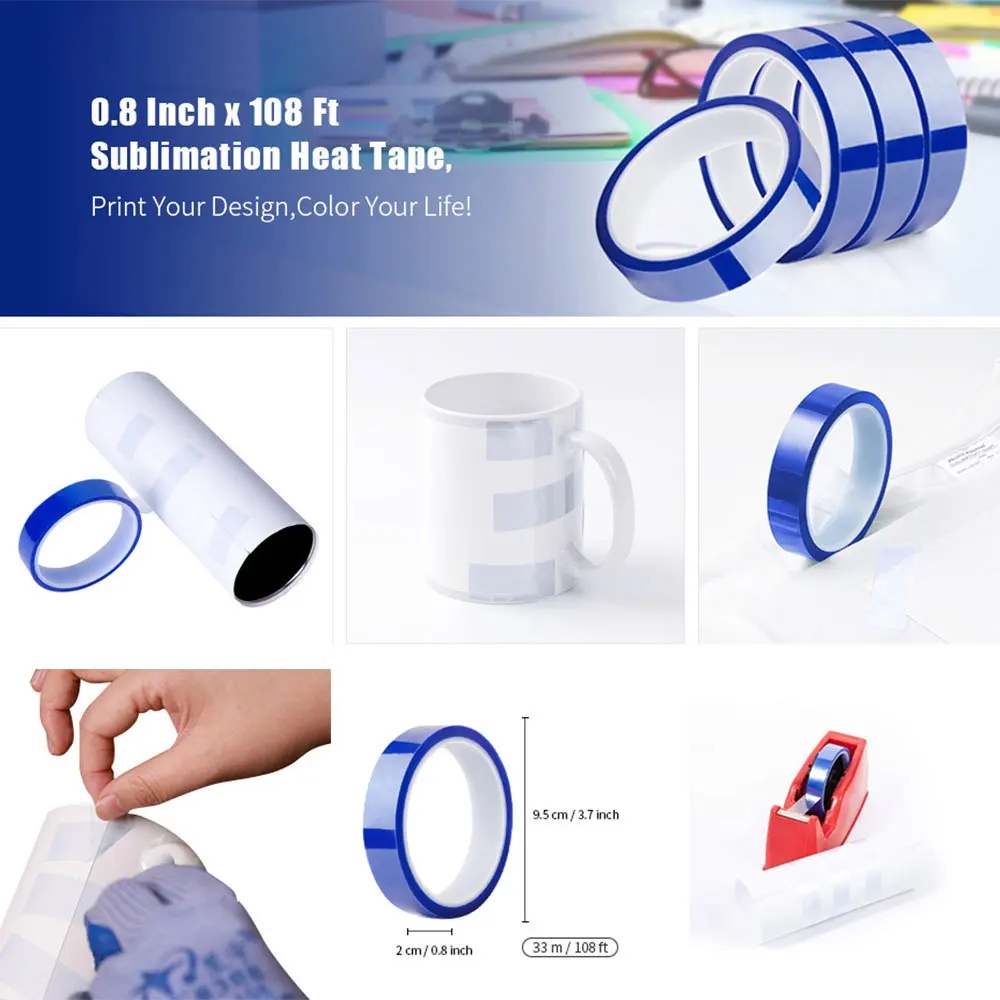 1Roll 0.8 Inch x 108 Ft Sublimation Heat Resistant High Temperature Tape for Infusible Transfer Ink Film Heat Tranfer Vinyl