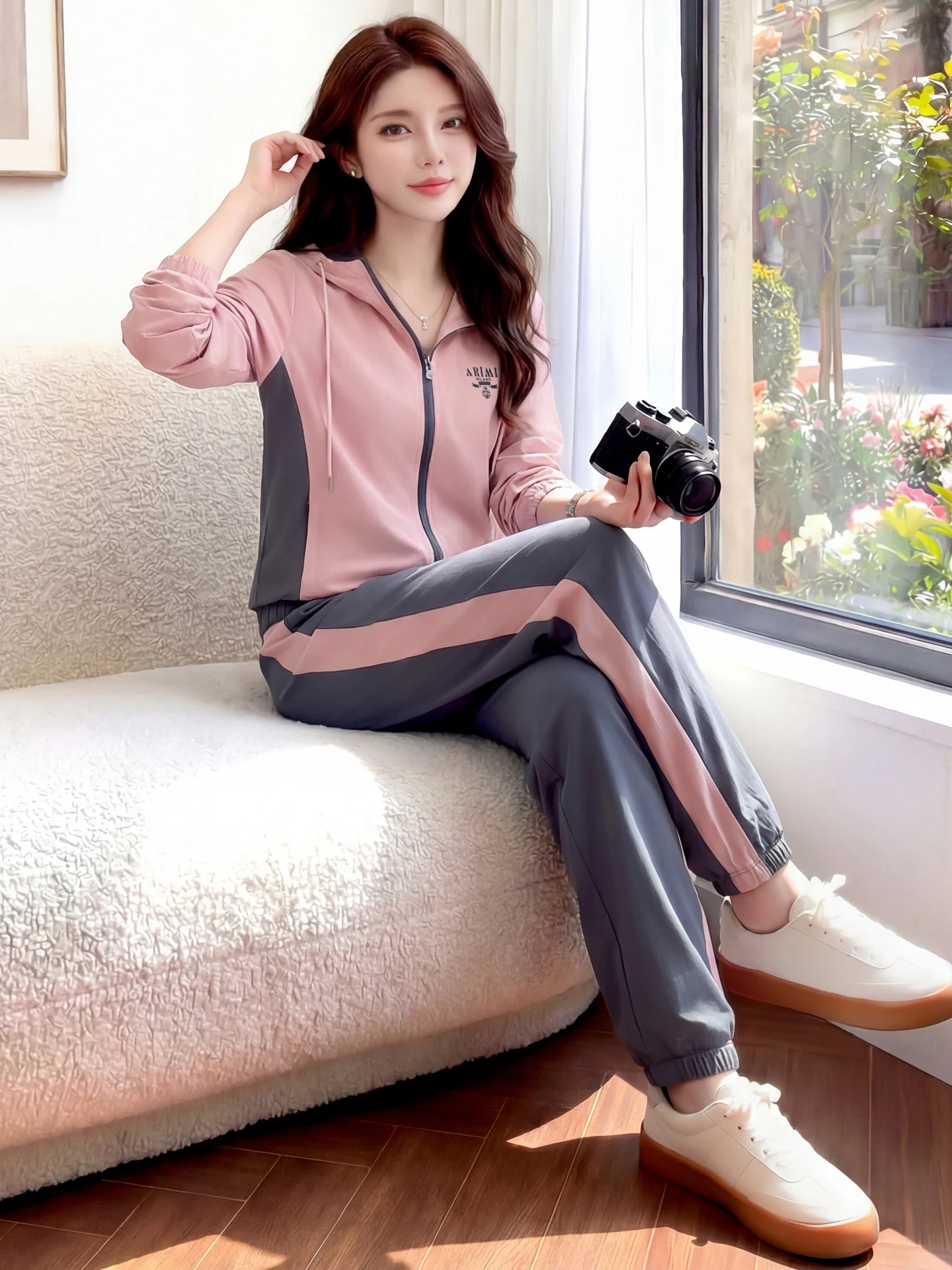 

Qui Dry Sportswear Set for Women Spring Autumn 2026 New Faionable Mom Hooded Woven Casual Running Two Piece Set