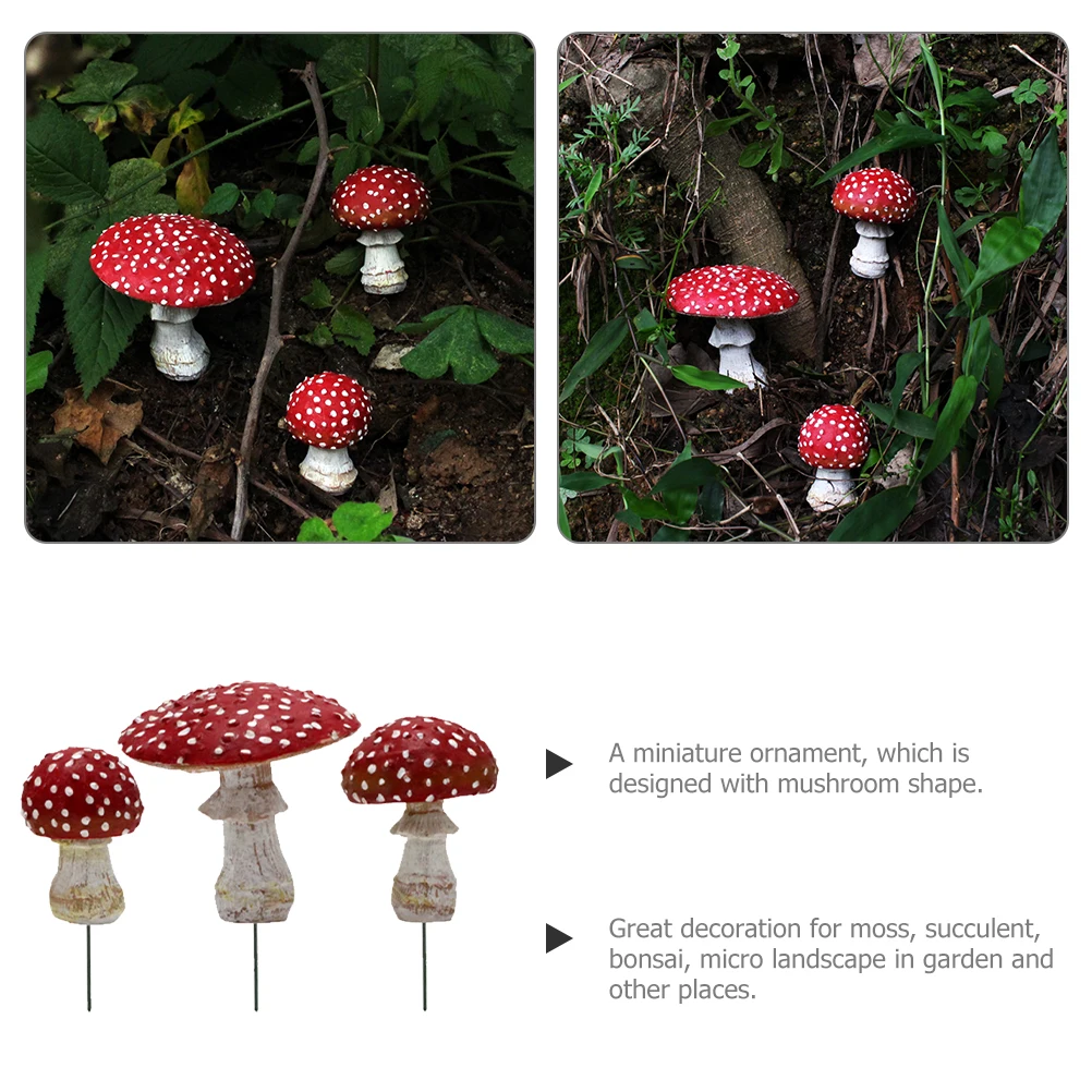

3Pcs Miniature Mushroom Ornaments Resin Micro Landscape Garden Decoration Bonsai Flowerpot Decor Mushroom Decoration