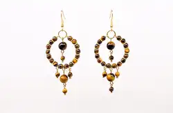 Tiger's Eye Earrings, Hoop Earrings, Beaded Hoop Earrings, Tiger's Eye, Wire Wrap, Stone Jewelry, Crystal, Natural