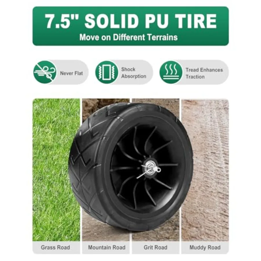250 Feet Duty Hose Reel Cart, 4 PU Wheel Garden Storage Cart