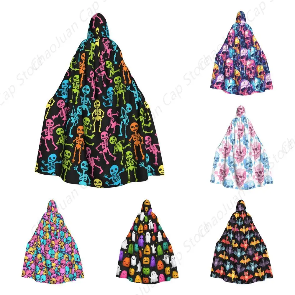 

Костюмы на Хэллоуин, плащ с капюшоном, накидка на Хэллоуин, косплей с капюшоном, красочные халаты со скелетами для мужчин и женщин