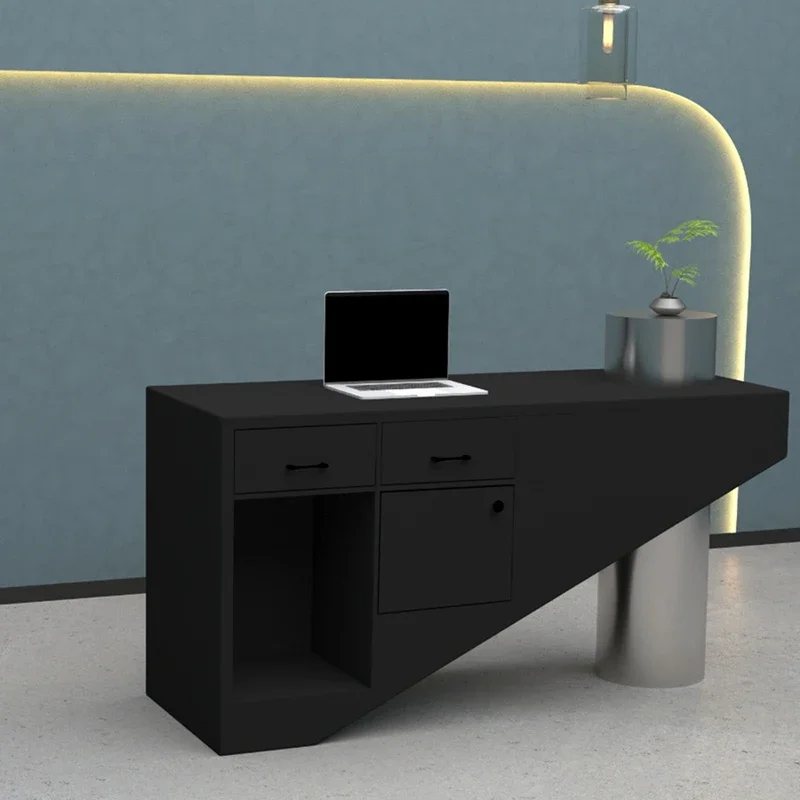 منبر استقبال لمركز الاستقبال في معهد التجميل، ملابس أمامية بسيطة غير منتظمة للمكتب، بنك منزلي، ديكور جمالي طويل