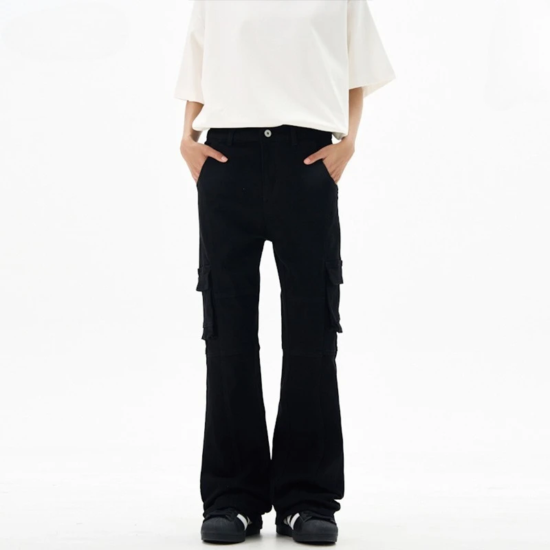 American Multi-pocket Spliced Overalls Men's Vibe Trend Slim-fit Elastic Slightly Pulled Jeans