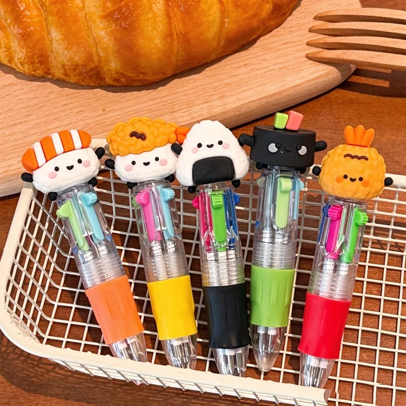 10/5 Pieces of Randomly Assorted Creative Sushi Four-Color Retractable Pens with 3D Figurines, Cute Stationery for Students' Notes and Study, Ballpoint Pens