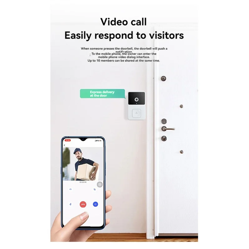 T82C Hot Sale-Video Wireless Smart Doorbell Kit Wifi Video Doorbell Camera Night Vision Two-Way Audio Cloud Storage Security Doo