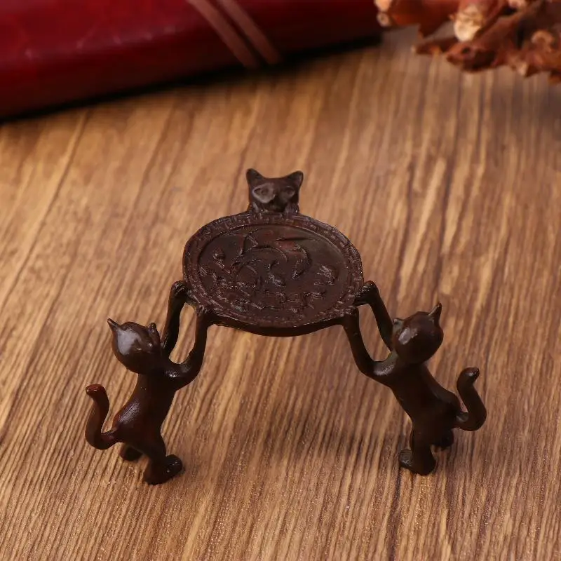 Mini-Retro-Tablett mit drei Kätzchen, bezaubernder Tischständer für den Eingangsbereich, Räuchergefäß, Kerzenhalter, Raumdekoration